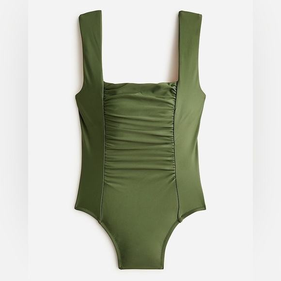 NWT J. Crew Ruched Squareneck One-Piece Swimsuit in Safari Green, Size 22 (3X) - Picture 1 of 12